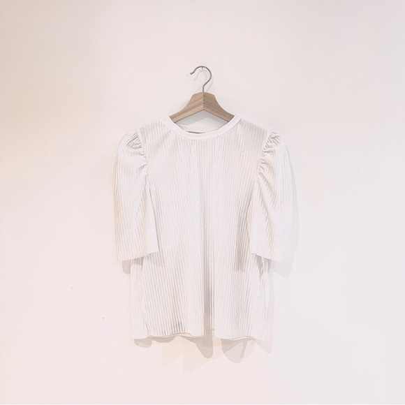 minimal short sleeve sweater with corduroy fabric in white color - Picture 1 of 5
